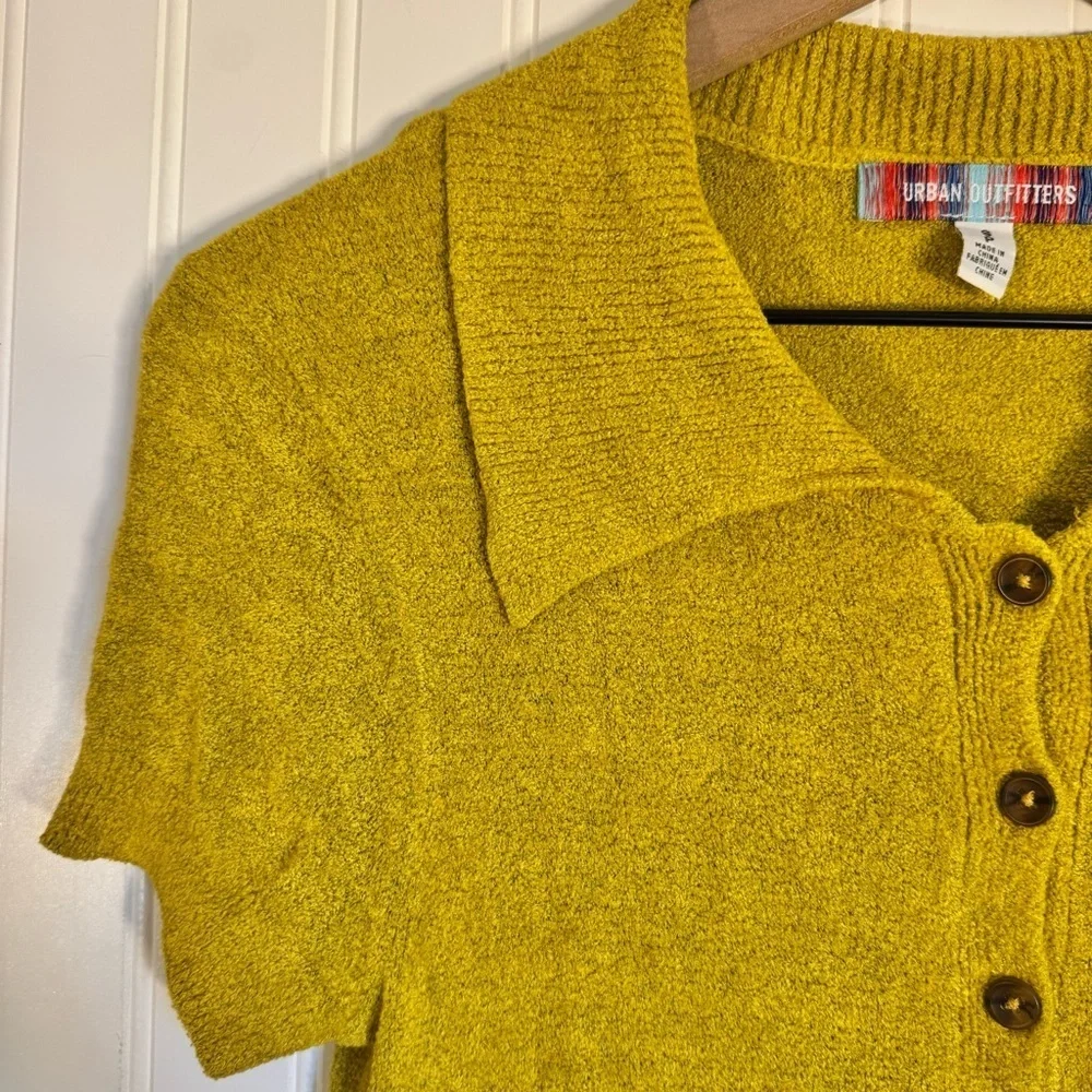 Urban Outfitters Adeline V Neck Collared Cardigan Yellow Women’s Size Small - Picture 3 of 10
